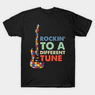 Rockin To A Different Tune Puzzle Piece Guitar Autism T-Shirt